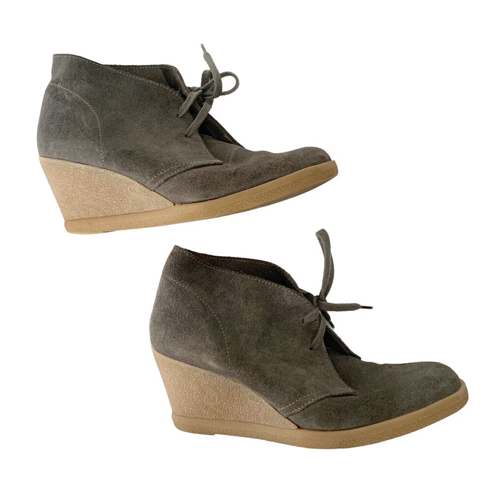J Crew Lace Up Wedge Ankle Suede Boots Booties Shoes Women's Size 8 Grey